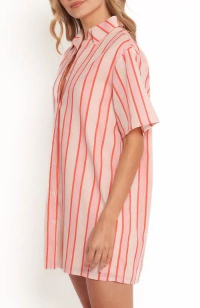 Petal And Pup Petal & Pup Norah Stripe Cotton Mini Shirtdress In Pink