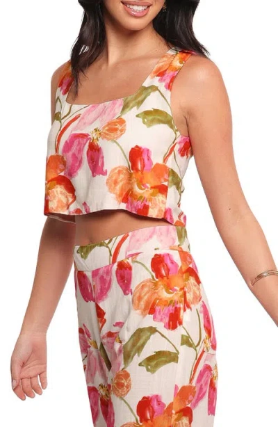 Petal And Pup Petal & Pup Dahliae Floral Cotton & Linen Crop Tank In Multi
