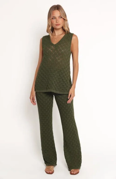 Petal And Pup Petal & Pup Fefe Textured Open Knit Cotton Drawstring Pants In Green