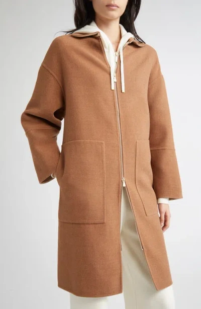 Eleventy Zip Front Wool Coat In Brown