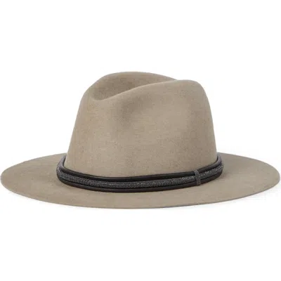Brunello Cucinelli Fedora Hat With Tubular Leather Band And Monile Detail In Gray