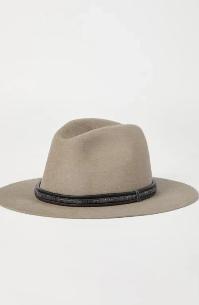 Brunello Cucinelli Fedora Hat With Tubular Leather Band And Monile Detail In Gray