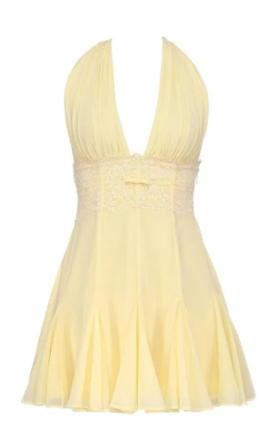 House Of Cb Ailani Halter Georgette Minidress In Yellow