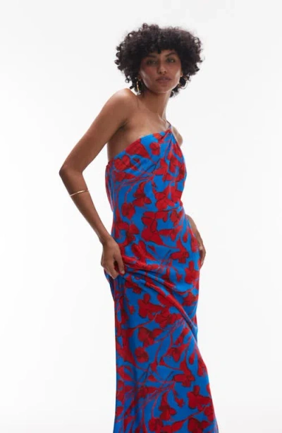 Topshop Floral One-shoulder Maxi Dress In Multi