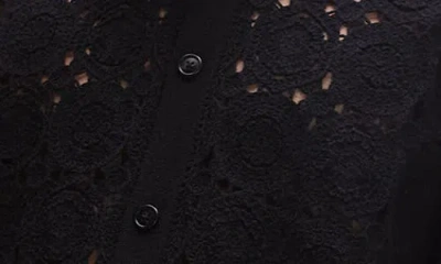 Topman Relaxed Openwork Floral Short Sleeve Button-up Shirt In Black