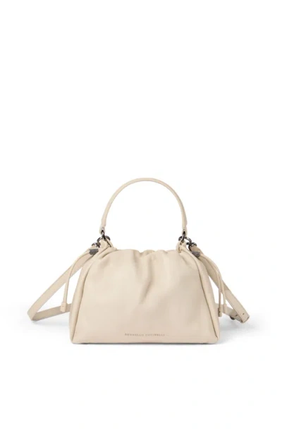 Brunello Cucinelli Women Bucket Mellow Small Leather Handbag In White
