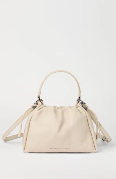 Brunello Cucinelli Women Bucket Mellow Small Leather Handbag In White