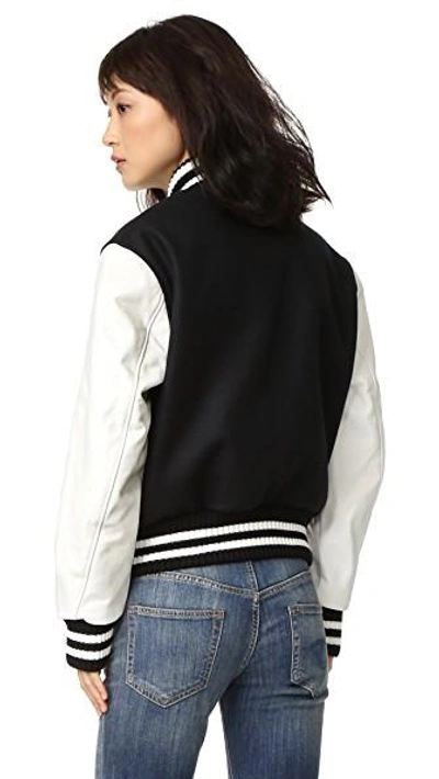 Shop R13 Vintage Varsity Jacket In Black With Ecru