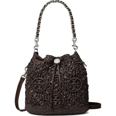 Tory Burch T Monogram Raffia Bucket Bag In Brown