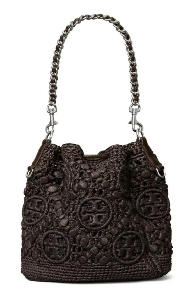 Tory Burch T Monogram Raffia Bucket Bag In Brown