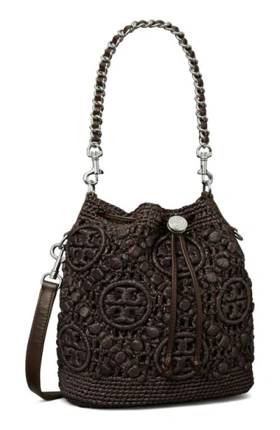 Tory Burch T Monogram Raffia Bucket Bag In Brown