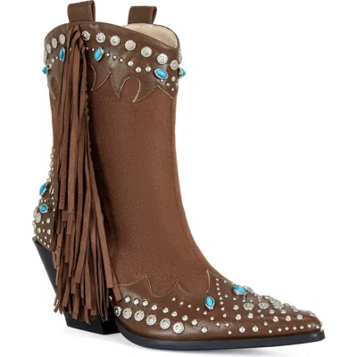 Azalea Wang Anorak Fringe Western Boot In Brown