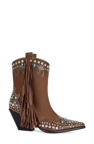 Azalea Wang Anorak Fringe Western Boot In Brown