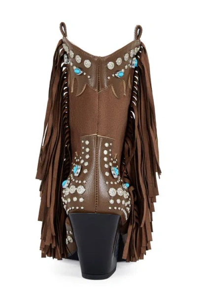 Azalea Wang Anorak Fringe Western Boot In Brown