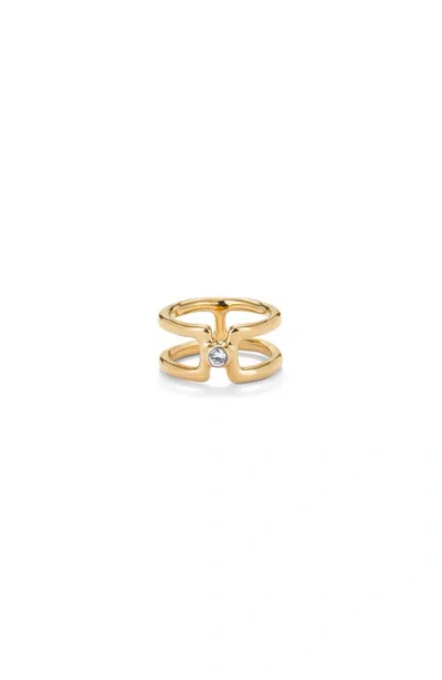 Unode50 Double Ring Of Metal Alloy Plated In Gold 18k With White Topaz