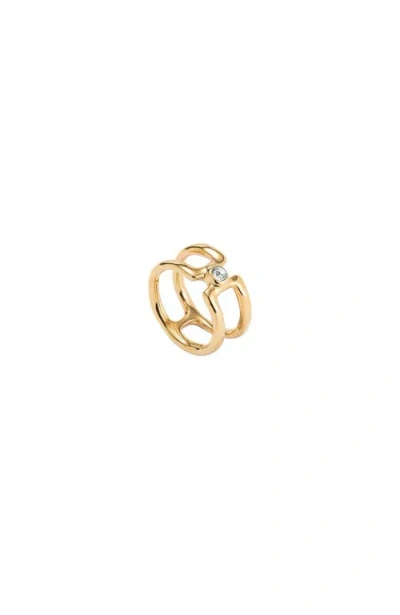 Unode50 Double Ring Of Metal Alloy Plated In Gold 18k With White Topaz