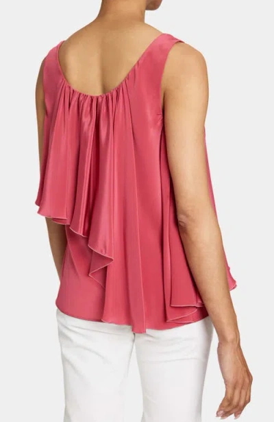 Santorelli Bonnie Sleeveless Silk Top With Asymmetric Ruffle Panel In Pink