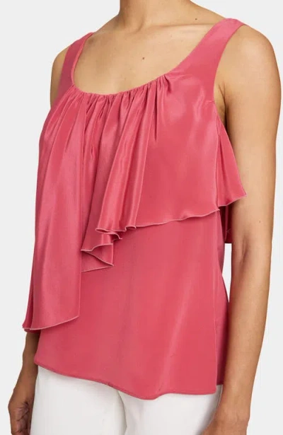 Santorelli Bonnie Sleeveless Silk Top With Asymmetric Ruffle Panel In Pink