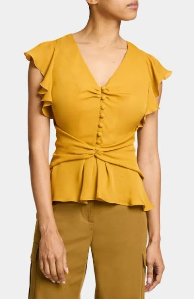 Santorelli Ella Flutter Sleeve Buttoned Blouse With Waist Panel In Yellow