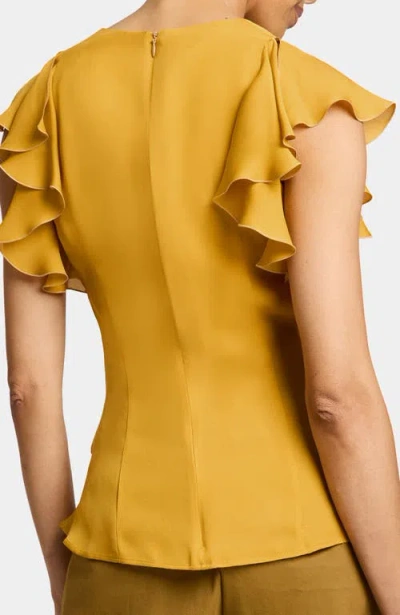 Santorelli Ella Flutter Sleeve Buttoned Blouse With Waist Panel In Yellow
