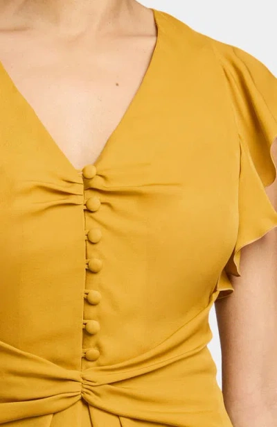 Santorelli Ella Flutter Sleeve Buttoned Blouse With Waist Panel In Yellow