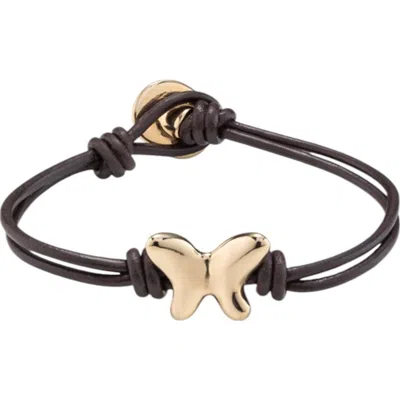 Unode50 Double Strand Leather Bracelet With A Butterfly In Black