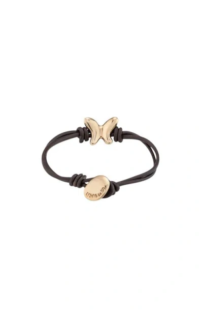 Unode50 Double Strand Leather Bracelet With A Butterfly In Black