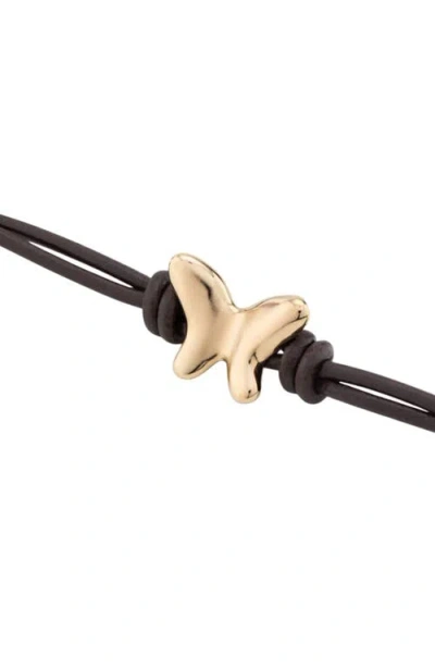 Unode50 Double Strand Leather Bracelet With A Butterfly In Black