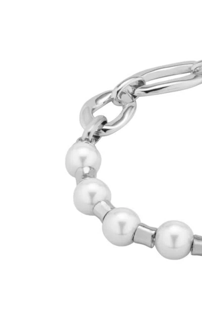Unode50 Sterling Silver-plated Bracelet With A Combination Of Links And Pearls In Metallic