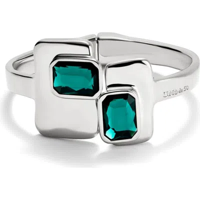 Unode50 Metal Alloy Bracelet Plated In Sterling Silver With Green And White Faceted Crystals Duplicate In Metallic