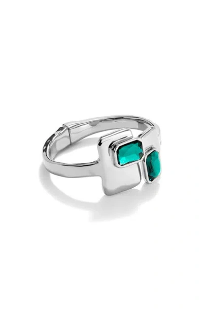 Unode50 Metal Alloy Bracelet Plated In Sterling Silver With Green And White Faceted Crystals Duplicate In Metallic