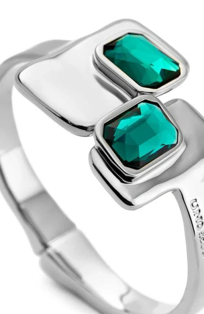 Unode50 Metal Alloy Bracelet Plated In Sterling Silver With Green And White Faceted Crystals Duplicate In Metallic