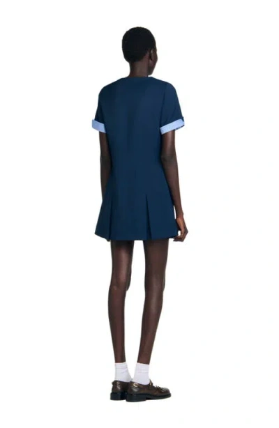 Sandro Womens Navy Blue Patch-pocket Pleated Stretch-woven Mini Dress