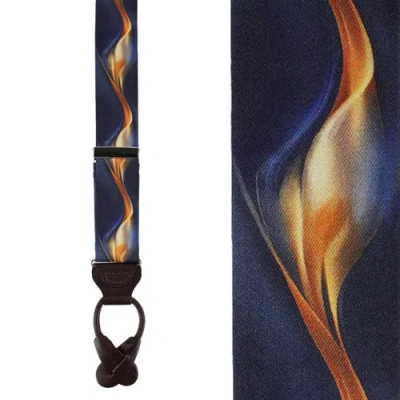 Trafalgar Atticus Blue And Gold Billow Silk Button End Suspenders In Blue