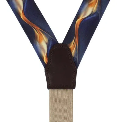 Trafalgar Atticus Blue And Gold Billow Silk Button End Suspenders In Blue
