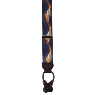 Trafalgar Atticus Blue And Gold Billow Silk Button End Suspenders In Blue