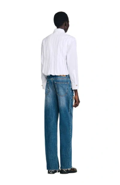Sandro Womens White Pleated Cropped Cotton Shirt