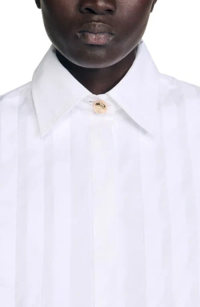 Sandro Womens White Pleated Cropped Cotton Shirt