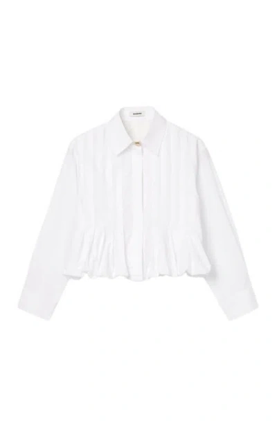Sandro Womens White Pleated Cropped Cotton Shirt