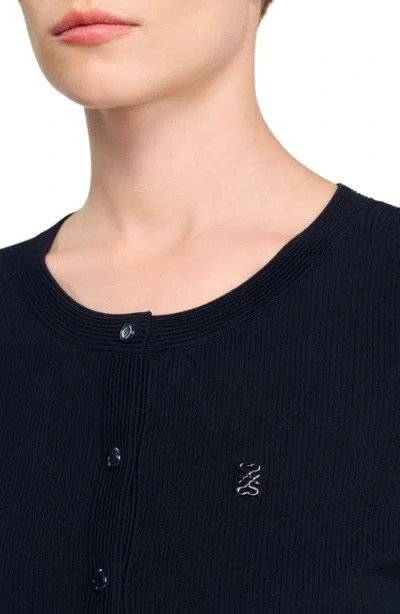 Sandro Fine Knit Cardigan In Blue