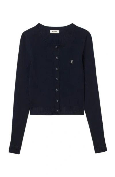 Sandro Fine Knit Cardigan In Blue