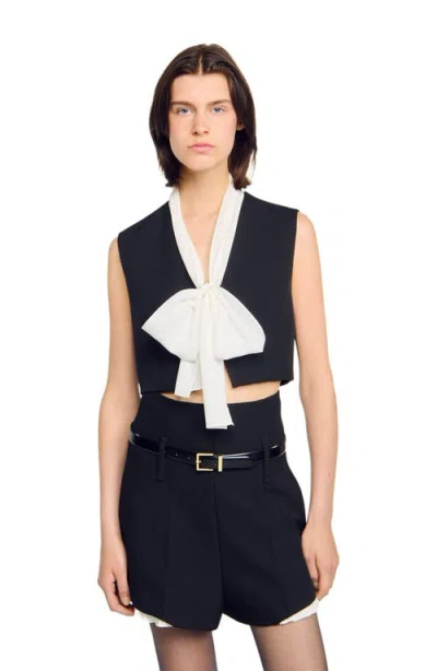 Sandro Bow Neck Crop Top In Black
