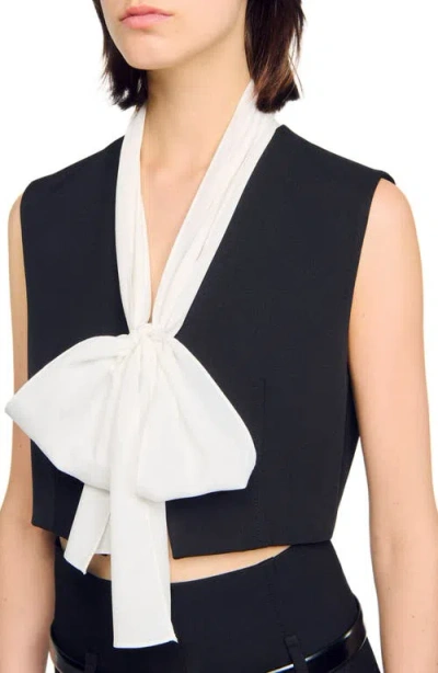 Sandro Bow Neck Crop Top In Black