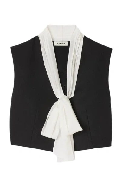 Sandro Bow Neck Crop Top In Black