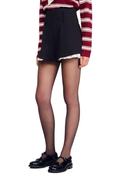Sandro Tailored Flounced Shorts In Black