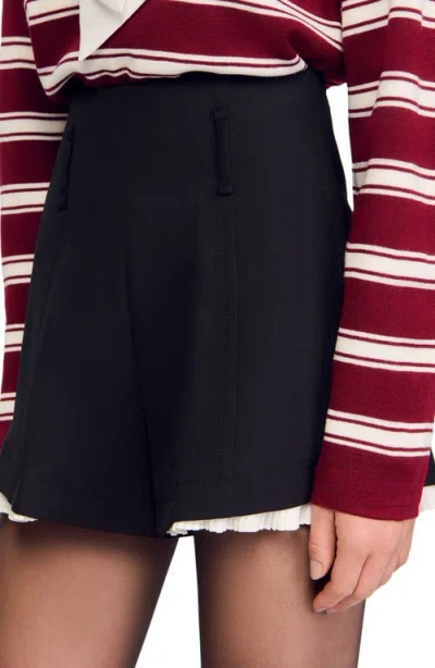 Sandro Tailored Flounced Shorts In Black