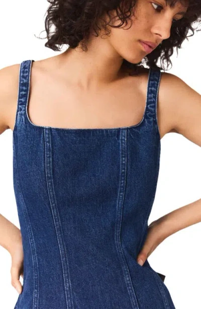 Maje Womens Denim Blue Round-neck Flared-skirt Sleeveless Stretch-denim Mini Dress