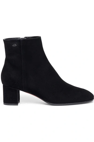 Santoni Suede Block-heel Ankle Booties In Black