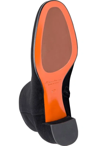 Santoni Suede Block-heel Ankle Booties In Black