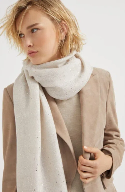Brunello Cucinelli Cashmere-silk Diamond Yarn Sequin Scarf In Neutral
